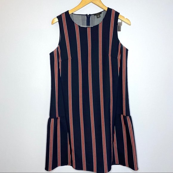 Halogen Navy Strioed Flounce Back Shift Dress - Picture 3 of 9